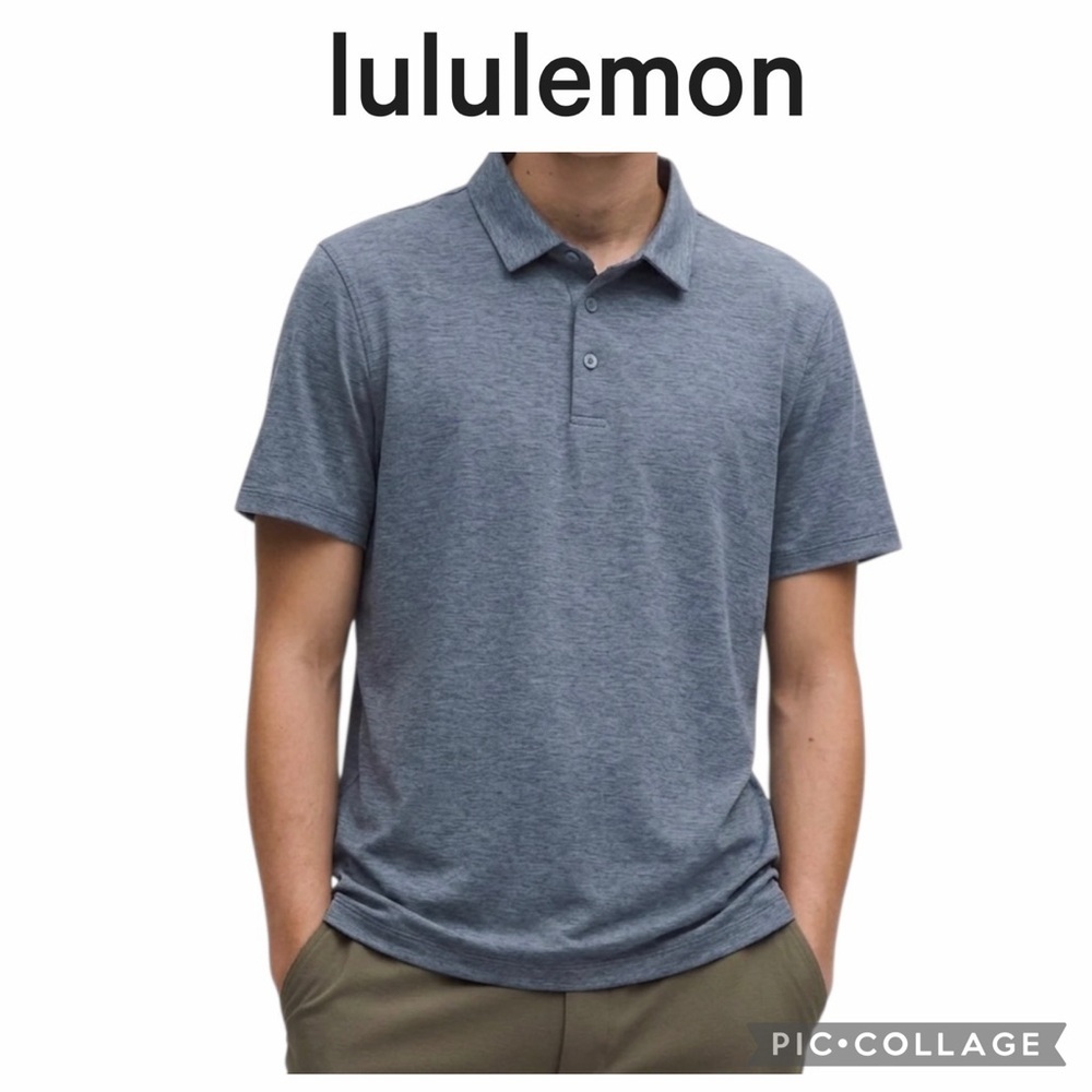 Lululemon Men Evolution Short Sleeve Polo Shirt Heathered Mach Blue size large